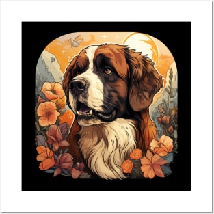 Saint Bernard  Dog Vintage Floral Posters and Art